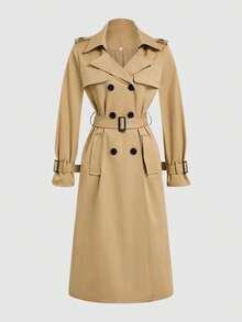 Magic Mia Women's Long Winter Trench Coat - Classic Double-Breasted Long Lapel Design | Timeless Fall Winter Outerwear For Office, Casual & Daily Versatile Style - 卡其色 - 查看 5
