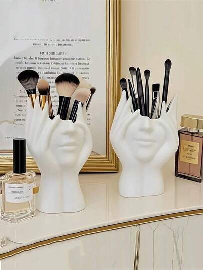 1pc/2pcs Creative Human Body Art Shaped Multifunctional Desktop Organizer Pen Holder, Makeup Brush Holder, Decorative Vase, Nordic Style Home Decor, Abstract Face Pen Holder, Art Decor Storage Rack