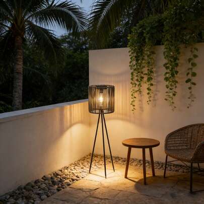 1pc Nordic Rattan Solar Powered Floor Lamp | Wireless Solar Powered | Indoor/Outdoor Decor Lighting | Suitable For Home, Garden, Patio | Ideal For Valentine's Day, Ramadan, And Spring Festival Nights!