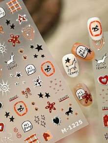 1 Sheet Of 5D Nail Art Stickers, Clock Pattern Nail Stickers, DIY Self-Adhesive Nail Decals, Gold Foil Cross Nail Sliders. - Multicolor - View 1