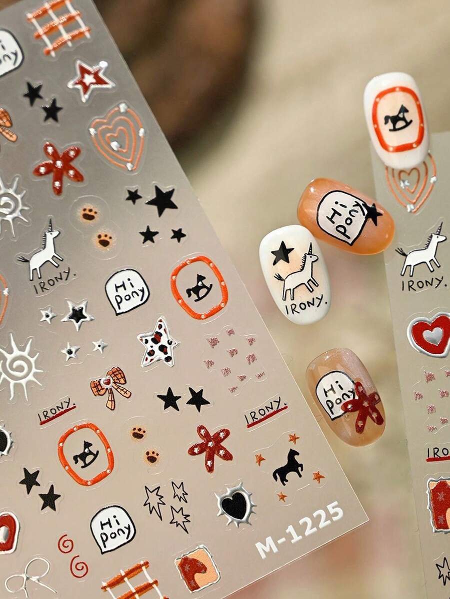 1 Sheet Of 5D Nail Art Stickers, Clock Pattern Nail Stickers, DIY Self-Adhesive Nail Decals, Gold Foil Cross Nail Sliders. - Multicolor - View 1