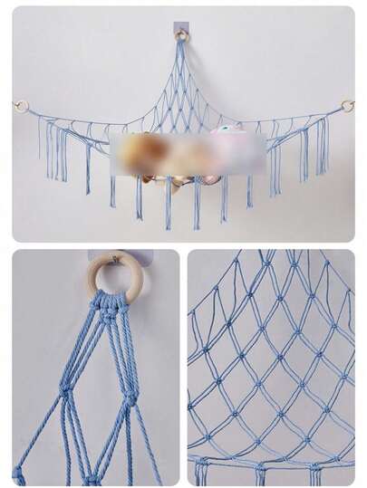 1 pieza Hamaca decorativa de macramé con nudos, estantería de red colgante para almacenamiento de muñecos de peluche, estantería de hamaca de tela decorativa con ganchos, adecuada para dormitorio, red de hamaca para muñecos de peluche, red de hamaca decorativa, decoración de habitación grande, red de muñeco de peluche o hamaca grande de estilo bohemio, decoración de Acción de Gracias, decoración del hogar, decoración de habitación, regalo de decoración de pared