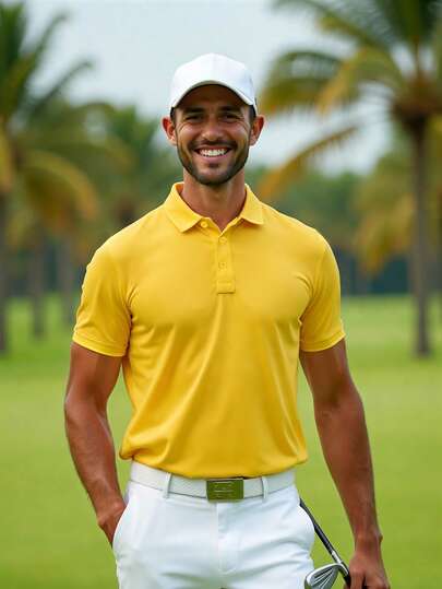 Camisa polo de golf de unicolor para hombres, camisa casual de negocios con cuello de botón a media altura y bloques de color, regalo para novio, para golf, para uso diario, para verano, para tenis