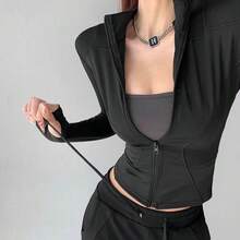 BEMMY Women's Simple Fit Zipper Jacket, Soft And Breathable Short Jacket, Suitable For Daily Wear And Exercise - Negro - Ver 4