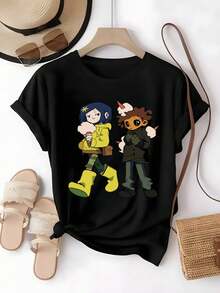 Camiseta Personajes Animados, aventurera, colorida, juvenil,blusas elegantes dama,tops,parejas,blusas curvy mujer. - Negro - Ver 1