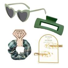 伴娘礼盒4件套，包括伴娘发夹、伴娘发箍、伴娘太阳镜，新娘派对礼物，丝缎柔软发饰，伴娘婚礼礼物，女士（绿色） - 4pcs - 查看 42