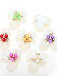 10/5件装仿珍珠水钻装饰花朵设计帽子连衣裙装饰纽扣 DIY手工装饰配件 - 綠色 - 查看 3