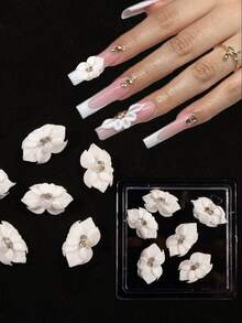 6/12/30pcs 3D Handmade Acrylic Flower Nail Art Decorations - Luxury White 3D Flowers With Rainbow Rhinestones And Golden Beads, Carved By Nail Artists, INS Trending Spring/Summer DIY Nail Supplies, Suitable For Women And Girls, Elegant Nail Stickers Nails - Yellow - View 23