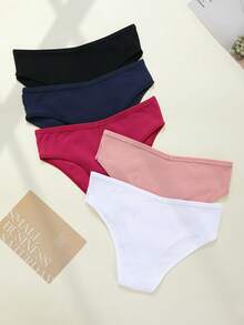 5 chiếc quần lót nữ bằng cotton co giãn cao, chất liệu có họa tiết, cạp thấp, in chữ. - Nhiều màu - Xem 6