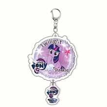 MY LITTLE PONY 1个小马宝莉角色亚克力时尚钥匙扣，动漫角色包括柔柔、暮光闪闪、珍奇、碧琪、苹果杰克和云宝黛西，可爱双吊坠钥匙扣，适合女性和小马宝莉粉丝 - 彩色 - 查看 9