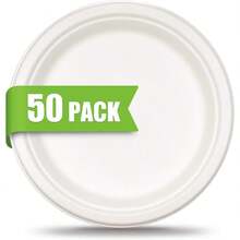 3/25/50个可堆肥圆形纸盘（白色/约26厘米） - 重型纸盘 - 由甘蔗纤维制成 - 适用于日常用餐、餐厅、家庭聚会、餐车、特殊活动、餐饮、婚礼、派对 - 防水、防油、微波炉加热、坚固、防切割。 - 彩色 - 查看 7
