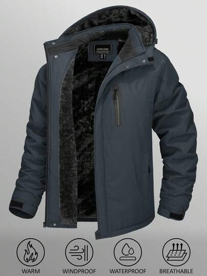 KEFITEVD Chaqueta de esquí y snowboard para hombre, cálida, de invierno, resistente al viento, para senderismo, pesca, viajes, con forro polar y capucha con bolsillos.