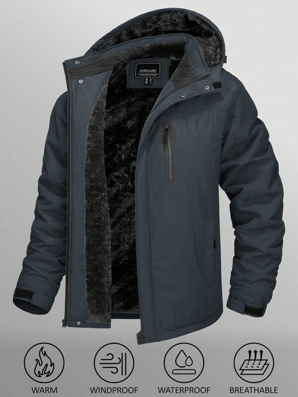 KEFITEVD Men's Ski Snowboard Jacket Warm Winter Windproof Hiking Fishing Travel Fleece Lined Jacket Hooded With Pockets