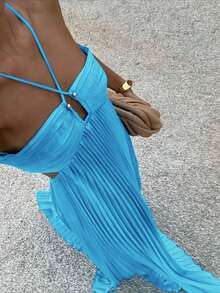 New Spring And Summer Casual Holiday Halter Neck Strapless A Swing Skirt Women's Extra Long Dress Spaghetti Straps Maxi Dress Flowy Pleated Swing Beach Long Dress Low Backless Sundress Romantic Floral Printed Beach Vacation Halter V-Neck Pleated Backless A-Line Dress For Summer Hawaii,Summer Dresses For Women,Tea Party Dress,Graduation Party Dress - cái hồ màu xanh - Xem 3