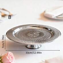 1pc Luxury Stainless Steel Pedestal Tray, Home Living Room Snack Plate, Dessert Stand, Jewelry Display Rack, Cake Plate - Multicolor - View 16