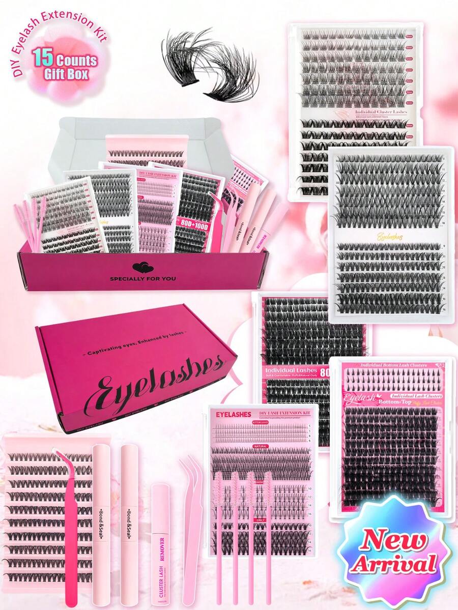 15pcs False Eyelashes Set, Includes Natural Thin, Thick Curled, Cat Eye And Daily Wear Styles, Large Capacity Reusable, Comes With Eyelash Glue And Eye Tools, Suitable For Daily Makeup, Dates, Parties, Weddings, Easy To Apply And Remove, Enhances Eye Appeal, Fits All Eye Shapes, Creates Versatile Makeup Looks. - 黑色 - 查看 1