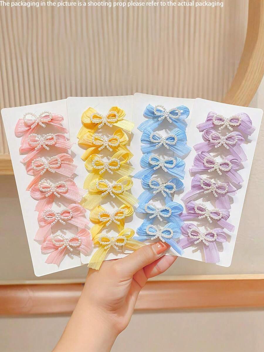 Cute Faux Pearl Bow Hair Clip, Fairy Ballerina Style Pearlescent Bow Hair Barrette, Bangs Clip, Sweet Hair Accessory - Multicolor - View 1