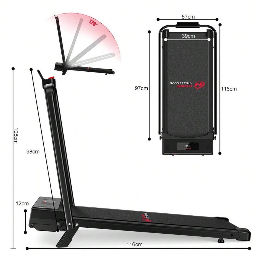 Homefitnesscode C1 2-In-1 Walking & Running Folding Treadmill, 1-10KM/H, 5% Manual Incline, LCD Display With Optional Pad