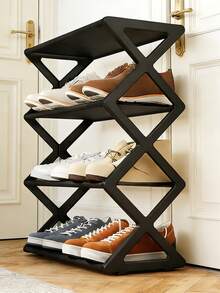 Four-Layer Large Z-Shaped Shoe Rack, Easy To Assemble Without Tools, Pink Plastic Stackable Storage Organizer, Suitable For Home, Dormitory And Living Room, Space-Saving Floor Design, Shoe Storage Organizer - 灰色升級款 - 查看 6