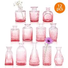 Tomnk 12 Pack Blue/Green/Pink Glass Bud Vase Set, Small Vintage Vases For Centerpieces, Decorative Flower Vases For Wedding Home Table Decor, Mother's Day Decor, Ideal Mother's Day Gift - 12個 - 查看 10