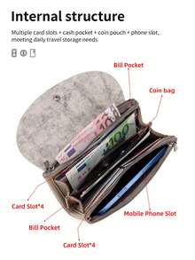 MIYIN Women's Fashion Multi-Functional Large Capacity Credit Card Clutch Wallet, Contrast Color Design Minimalist Long Wallet, ID Card Cash Holder, Suitable For Business, Commuting, Birthday Party, Anniversary, Valentine's Day Gift - Coffee Brown - View 10