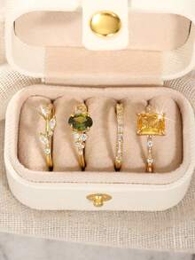 4 Pcs Gorgeous Cubic Zirconia Rings With Box For Women For Wedding Engagement Anniversary Party Jewelry Valentine's Day Gift - 1# - View 2