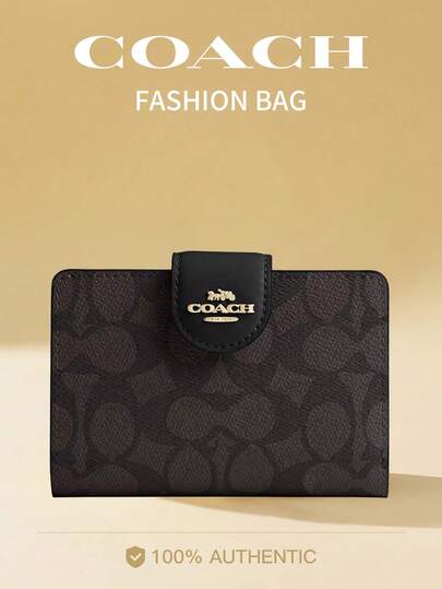 Coach Medium Size Zipper Leather Wallet For Women, Credit Card Holder With Transparent ID Window, RFID Blocking, Coin Pouch, 7 Card Slots