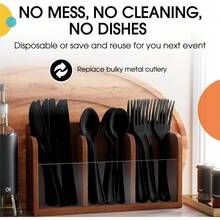 -Friendly 150-Count Black Plastic Cutlery Set With Disposable Spoons, Forks, And Knives - Black - View 5