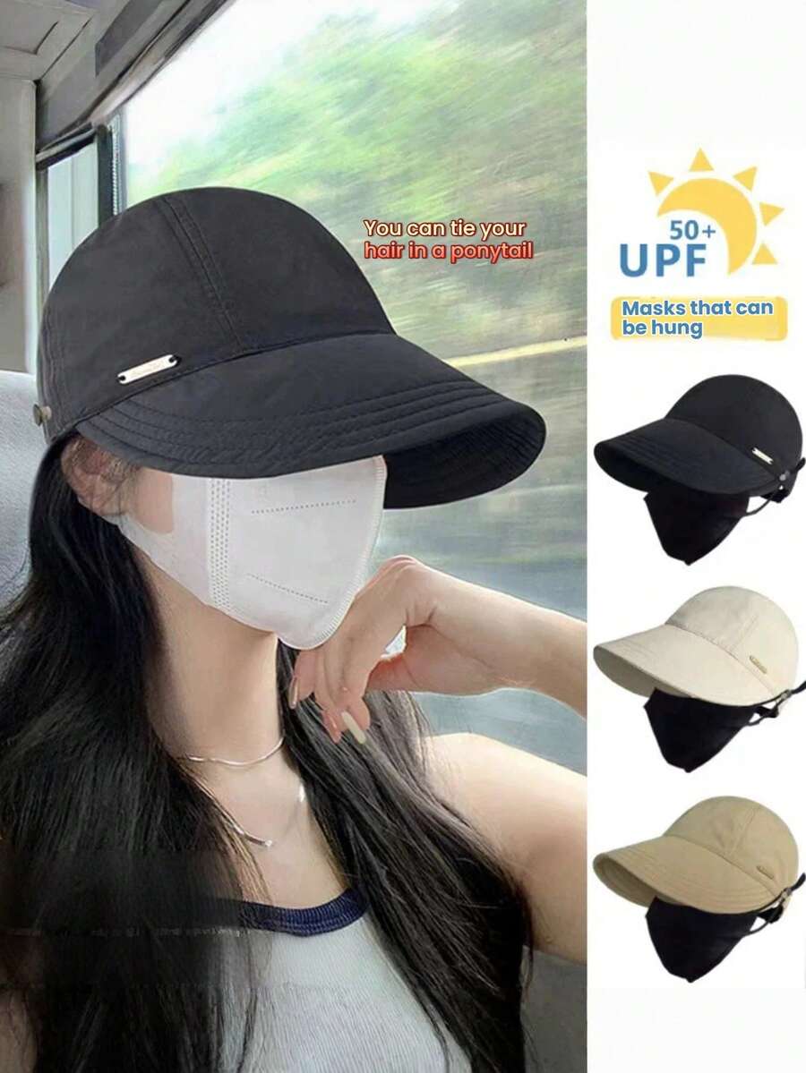 Minimalist Japanese Style Unisex Sun Hat, Lightweight Breathable UV Protection Cap, Versatile Ponytail Friendly Duck Bill Hat For Daily Outdoor Cycling, Ear Loop Design