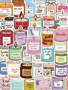 50pcs Colorful Cartoon Aromatherapy Candle Sticker Aesthetic Graffiti Decal For Laptop Luggage Notebook Scrapbook Phone Sticker HD Printing PVC Gift (Not Easy To Fall Off) - 1 Set - View 1
