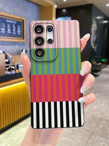 New Striped Pattern Matte Texture Phone Case, Anti-Fall Anti-Scratch Anti-Fingerprint Black TPU Soft Shell, Camera Lens Protection Compatible With Samsung, Compatible With Redmi, OPPO, VIVO - Multicolor - View 2