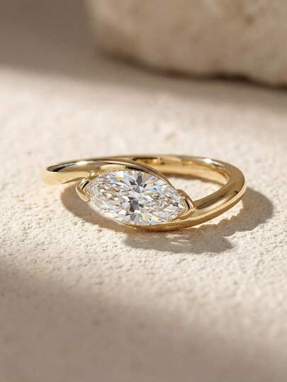 خاتم فضة إسترليني عيار 925 بقطع ماركيز بتصميم ملتوي، ارتداء يومي أنيق، إكسسوار للحفلات والمواعيد، هدية مجوهرات فاخرة، هدية عيد الحب