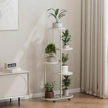 Fulvari Plant Shelving Flower Pot Holder, Wrought Iron Corner Multiple Planter Rack Organizer With Wheels, Plant Shelves For Room Corner Balcony Garden Patio - 白色 - 查看 2