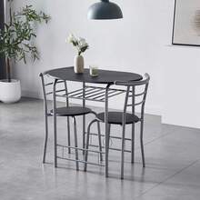 Mcc Direct Dining Table And Chairs Set Metal Wood Effect Kitchen Table Dining Chairs Barley - Black - View 2