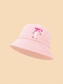 1顶蝴蝶结字母印花儿童渔夫帽，时尚百搭，适合女孩返校、日常佩戴、防晒、节日礼物 - 粉色 - 查看 25