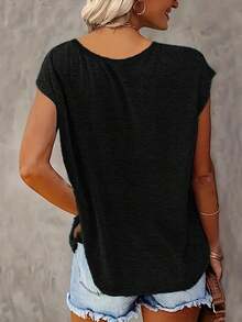 3件纯色V领宽松休闲T恤，舒适时尚，适合春夏日常及居家穿着。 - 彩色 - 查看 4