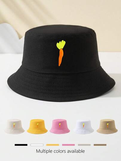 1顶女士胡萝卜印花渔夫帽，户外运动旅行沙滩必备，透气时尚百搭遮阳帽，节日礼物