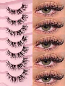 Asiteo 7 Pairs Messy Natural Cat Eye Lashes Clear Band Lashes Cat Eye Look Wispy Lashes Eye End Elongated Full Strip Soft Natural Realistic False Eyelashes, For Wedding, Bridesmaid, Vocation, Dates, Parties - Cat Eye Lashes - View 7