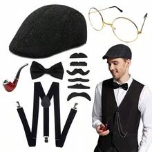 6pcs/Set 1920s Retro Men's 20s Costume Set, Including Suspenders, Hat, Bow Tie, Glasses Frame, Smoking Pipe Prop - Multicolor - View 6