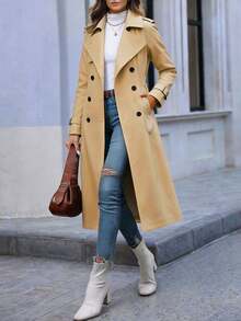 Magic Mia Women's Long Winter Trench Coat - Classic Double-Breasted Long Lapel Design | Timeless Fall Winter Outerwear For Office, Casual & Daily Versatile Style - 卡其色 - 查看 4