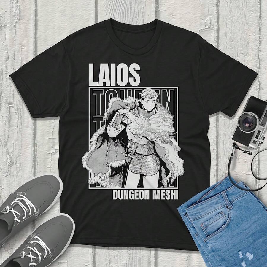 Laios Touden Dungeon Meshi Delicious In Dungeon T-Shirt Anime Graphic Tee Vintage Streetwear Unique Design Perfect For Gamers & Anime Fans - Đen 2 - Xem 1