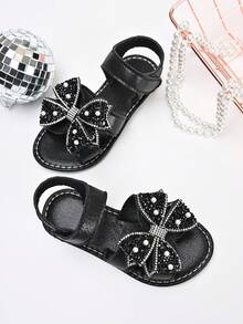 Sandal đế bằng chống trượt đính sequin và nơ bóng bẩy mới năm 2026 dành cho bé gái, thích hợp cho các chuyến đi chơi cuối tuần cùng gia đình, tiệc trà của chị em gái, các hoạt động ở trường mẫu giáo. - màu đen - Xem 3