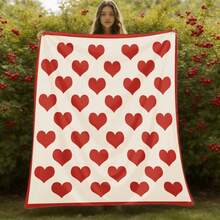 1pc Flannel Blanket With Large Red Hearts Pattern| Soft Beige Background, Perfect For Valentine'S Day, Cozy And Warm, Polyester, Digital Print, All Seasons Use, Machine Washable - White - View 1