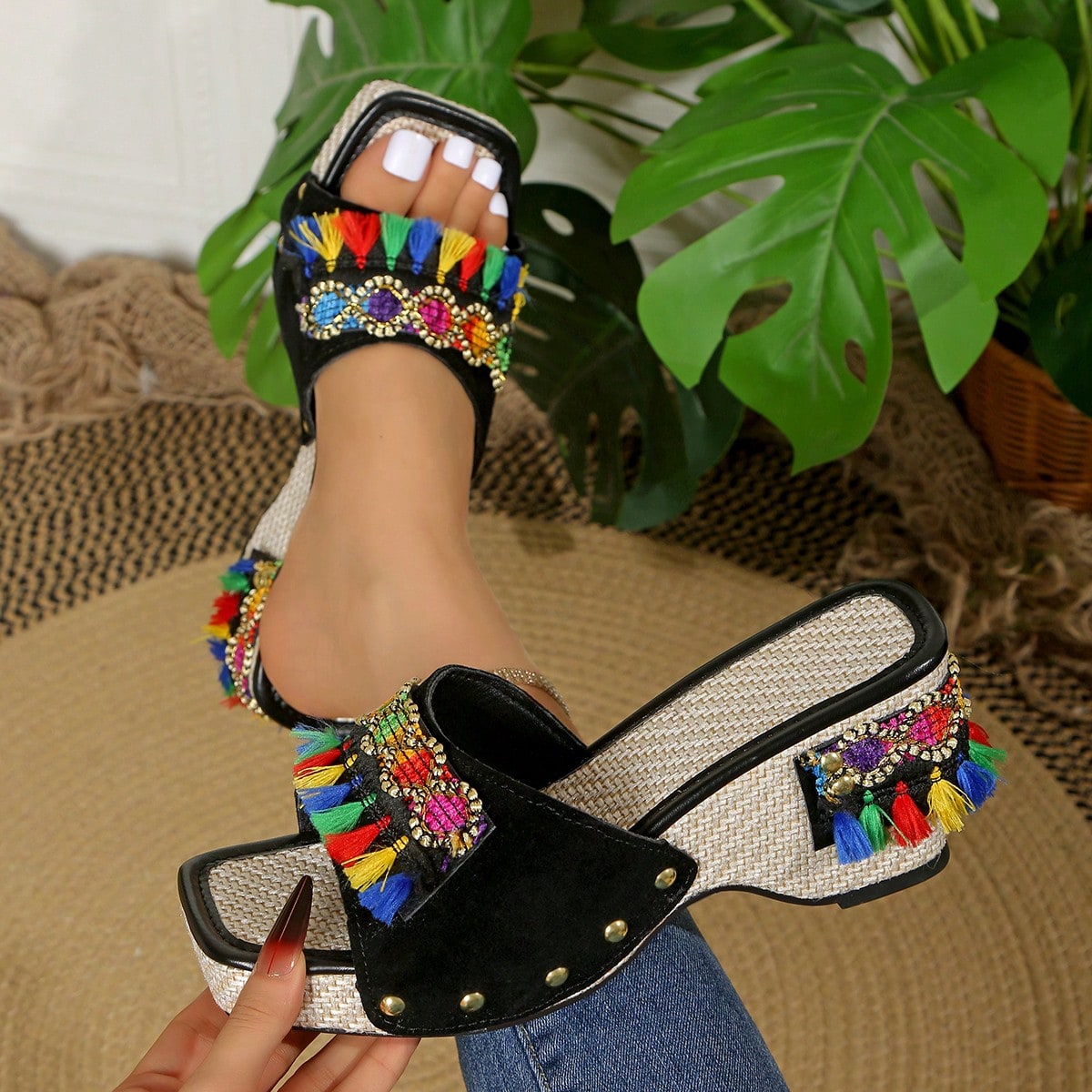 Sandalias de plataforma con remaches, sandalias de tacón alto versátiles y cómodas de moda para mujer