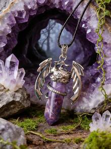 1pc Natural Amethyst Spiritual Tree Of Life Necklace - Hexagon Wrapped Heart Pendant To Enhance Energy; Healing Crystal, Ideal For Men And Women - Purple - View 7