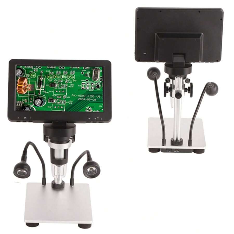 El microscopio digital DM9 12MP con pantalla de 7 pulgadas y 1200x de alta definición se utiliza para inspección de placas de circuitos, reparación de relojes, valoración de joyas, pruebas de calidad de la piel, etc - Negro - Ver 1