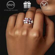 1 pièce Bague en argent sterling 925 avec design floral en zircone cubique élégante, convient pour le port quotidien, les banquets, les mariages, la Saint-Valentin et les cadeaux d'anniversaire pour femmes - Argent - Voir 2