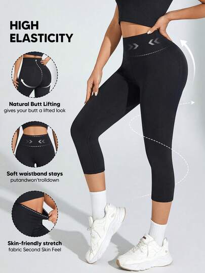 High Waist 7/8 Tight Yoga Pants (Stretchy Slim-Fit, Suitable For Workout & Everyday Wear) Black Summer