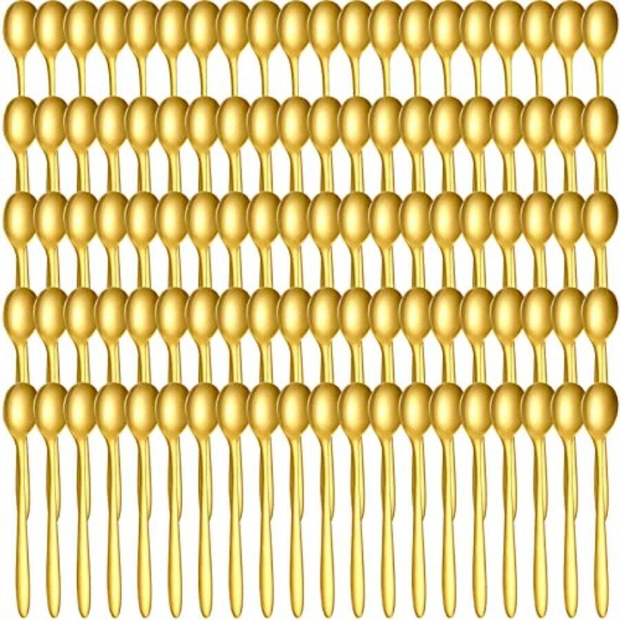 100 cucharas de café Demitasse de acero inoxidable a granel pequeñas cucharas de postre de 4.33 pulgadas para cocina postre té aperitivo 1.18 pulgadas de ancho estilo clásico dorado-B014 - Estilo clásico - Ver 1