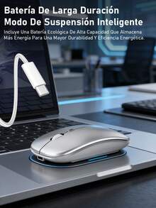 Bluetooth Wireless Mouse Rechargeable LED Silent Slim Portable Mouse (Bluetooth 5.2 & 2.4GHz USB Receiver) Dual Mode Computer Mouse For Laptop/IPad Tablet/Apple Computer/ - Grey - View 9